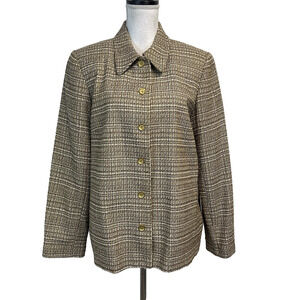 Alfred Dunner Blazer Jacket size 14 Brown Gold Sparkle Plaid Career Professional